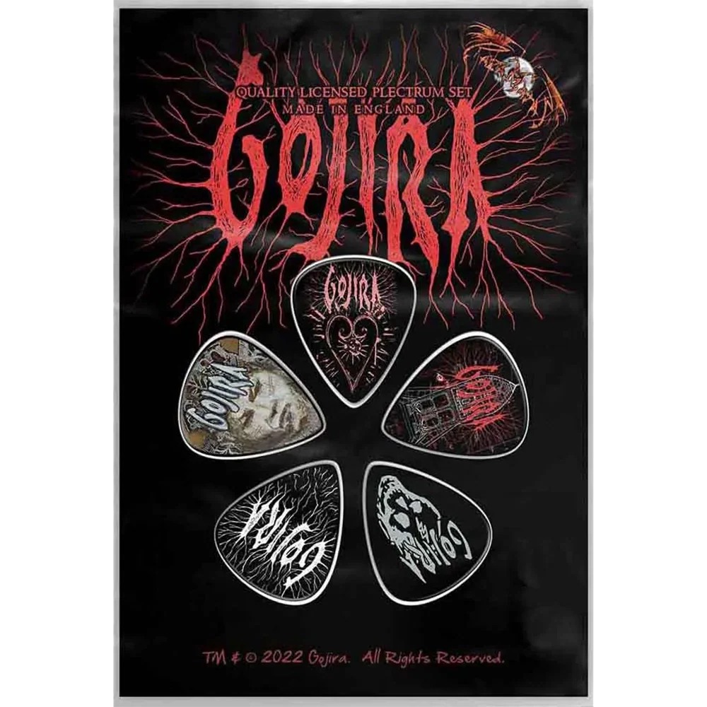 Set officiel de médiators Gojira présenté sur carte blister 