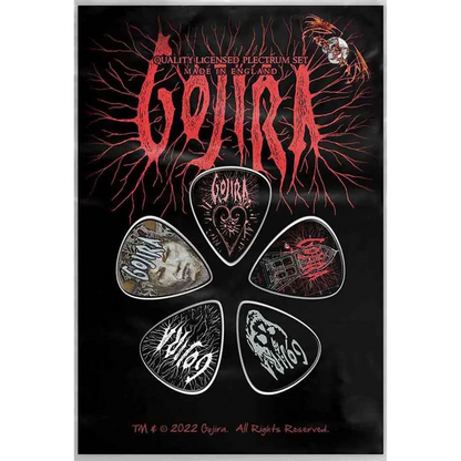 Set officiel de médiators Gojira présenté sur carte blister 