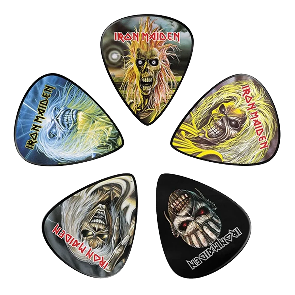 Set of assorted Iron Maiden guitar picks, decorated with Book of Souls artwork