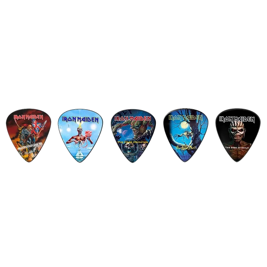 Ensemble de médiators Iron Maiden assortis, décorés de visuels divers Fear of the Dark