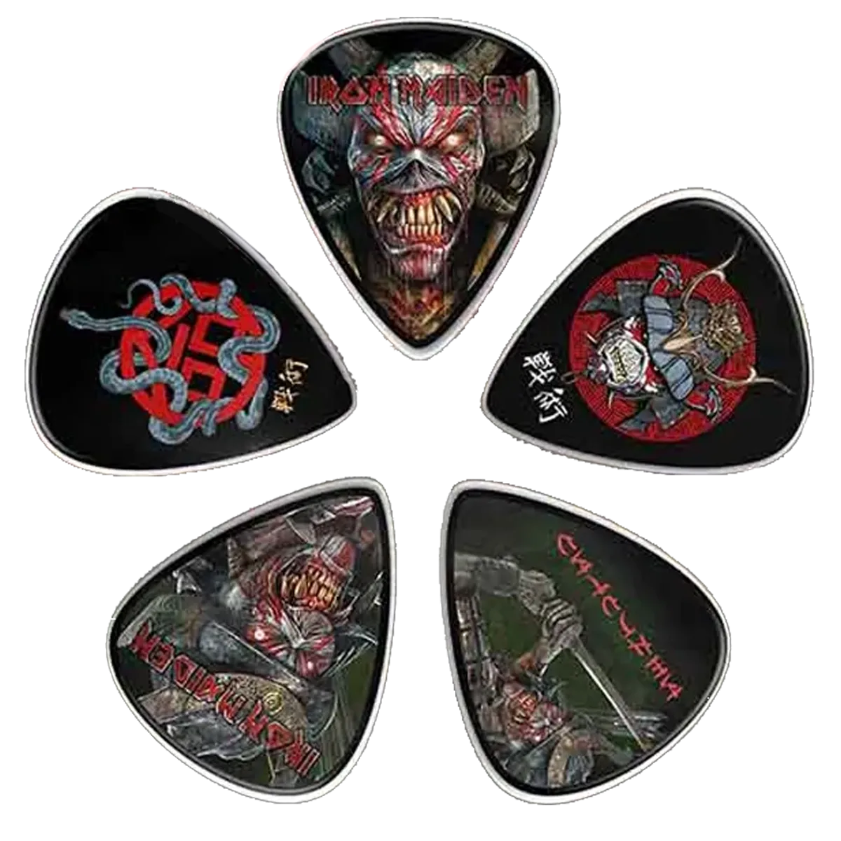 Ensemble de médiators Iron Maiden assortis, décorés de visuels Senjutsu