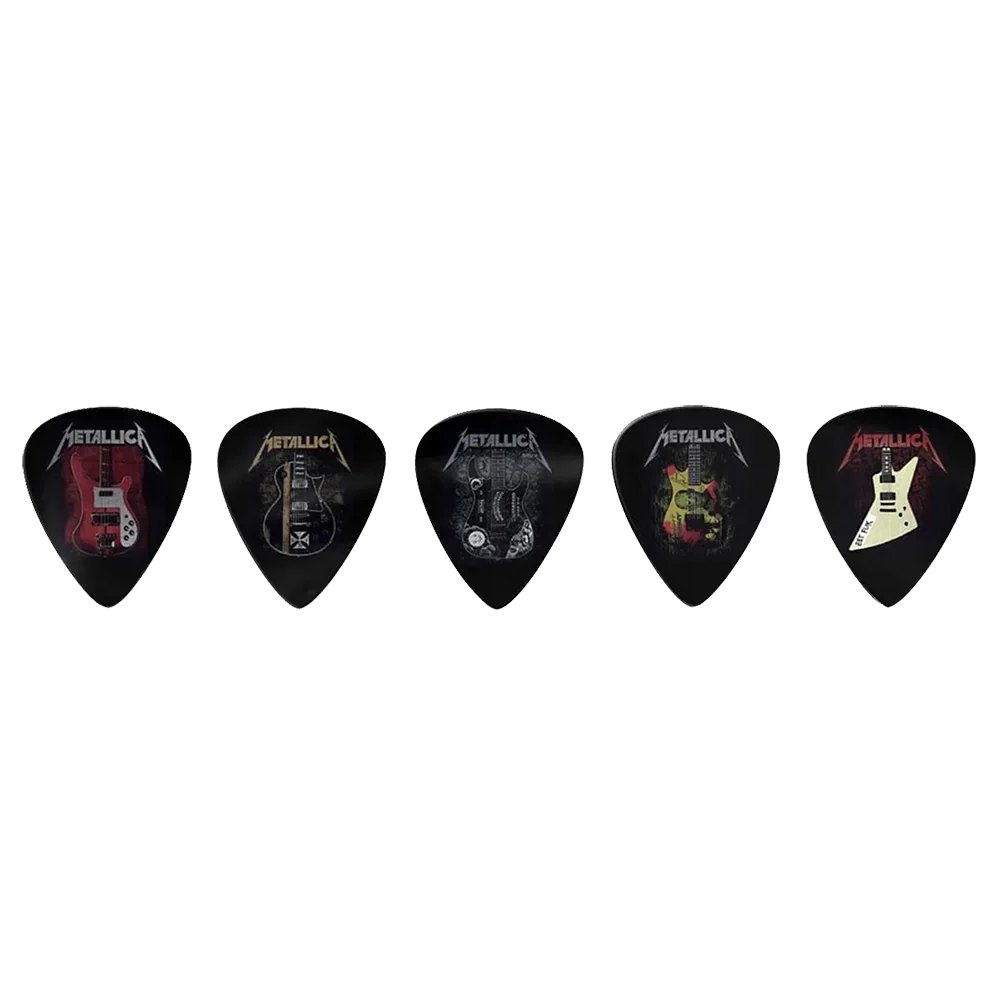 Ensemble de médiators Metallica assortis, décorés de visuels guitares