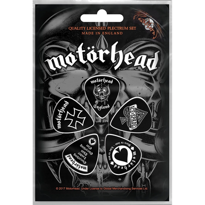 Set officiel de médiators Motorhead England présenté sur carte blister 