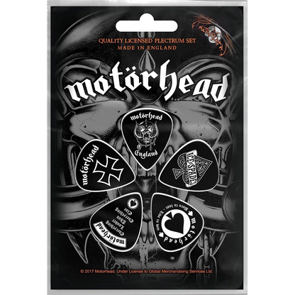 Set officiel de médiators Motorhead England présenté sur carte blister 