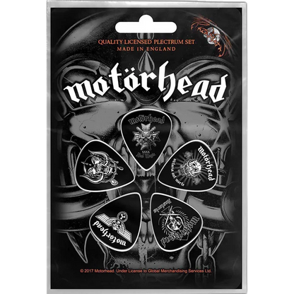 Set officiel de médiators Motorhead Bastards présenté sur carte blister 