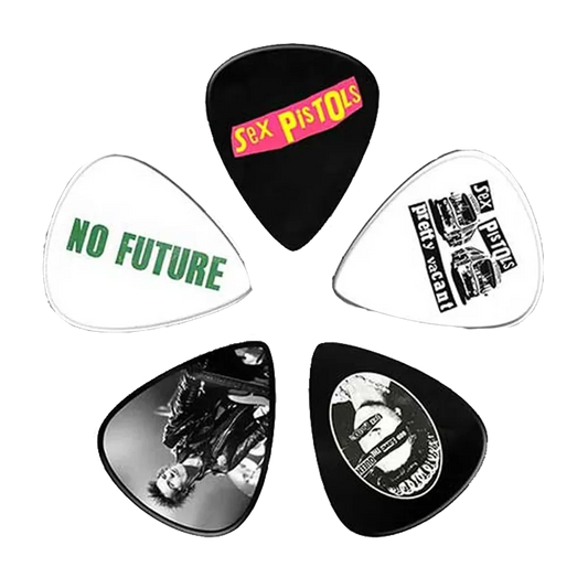 Set officiel de médiators Sex Pistols présenté sur carte blister