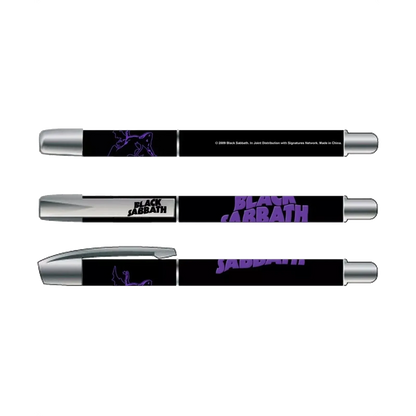 Stylo Black Sabbath noir et violet avec logo officiel – vue multiple