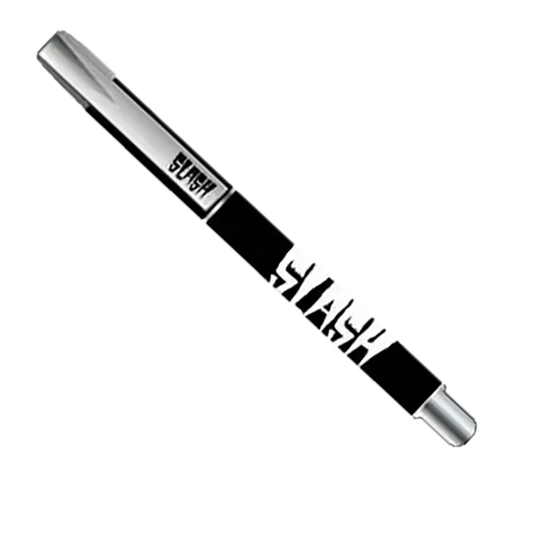 Gros plan sur le logo Slash en blanc sur fond noir