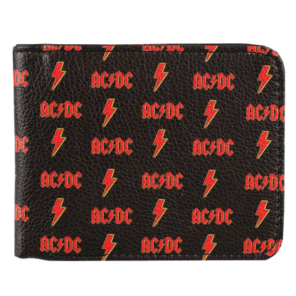 Portefeuille AC/DC Rocksax noir avec logo et éclairs rouges et jaunes – vue avant
