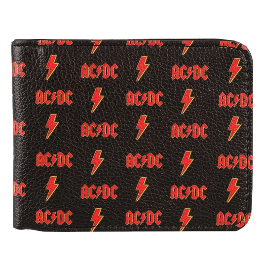 Portefeuille AC/DC Rocksax noir avec logo et éclairs rouges et jaunes – vue avant
