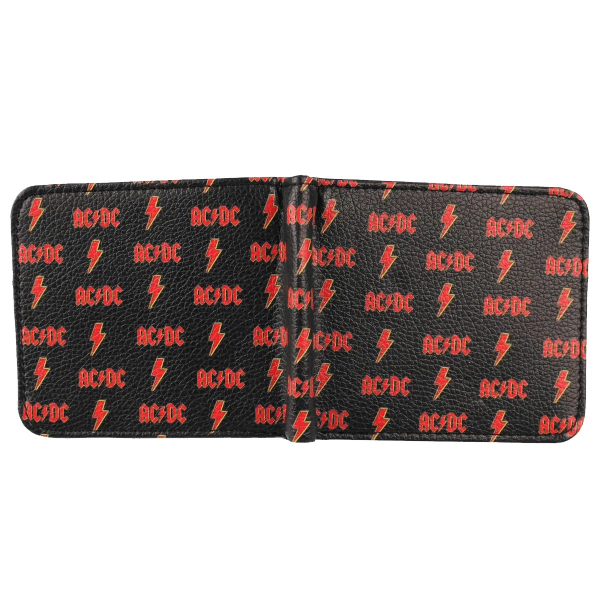 Portefeuille AC/DC noir avec logo et éclairs rouges et jaunes ouvert - vue extérieure