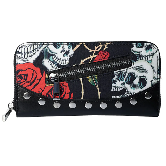 portefeuille goth banned skull roses face
