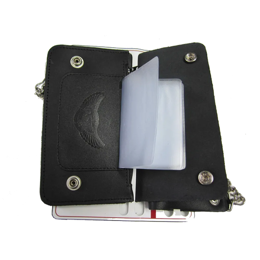 Portefeuille biker en cuir avec chaîne - Intérieur avec porte-cartes