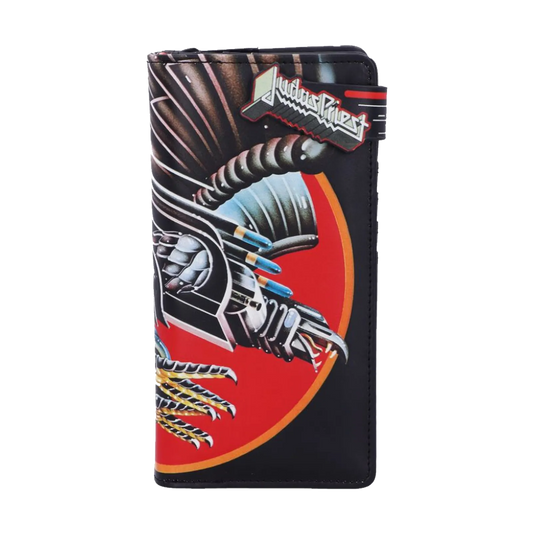 Porte-monnaie Judas Priest Screaming for Vengeance avec aigle mécanique sur fond rouge