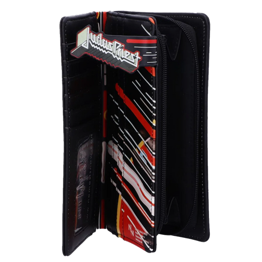 Intérieur du porte-monnaie Judas Priest Screaming for Vengeance avec multiples rangements et logo embossé