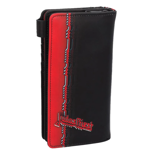 Dos du porte-monnaie Judas Priest British Steel avec logo et motifs métalliques