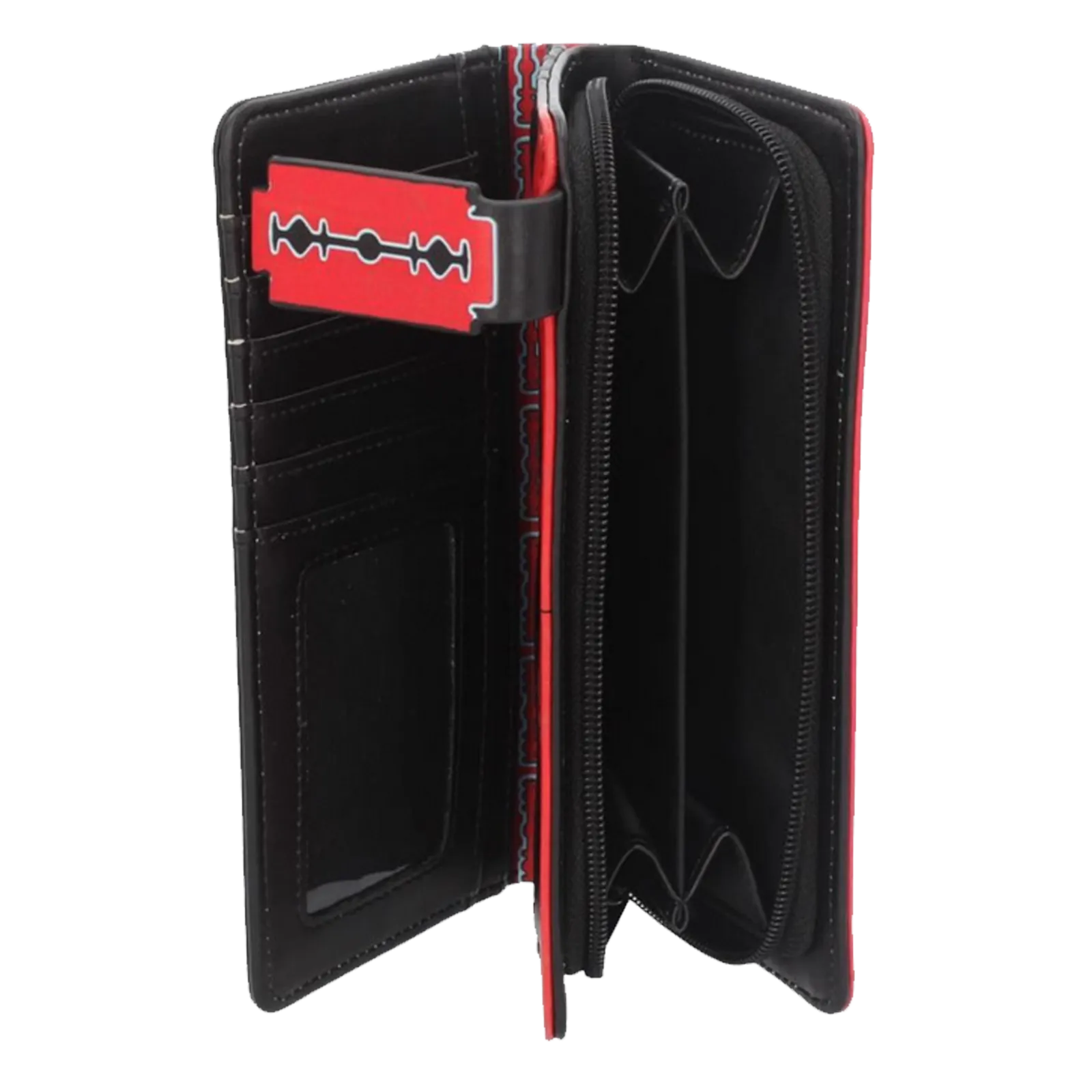 Intérieur du porte-monnaie Judas Priest British Steel avec compartiments cartes et poche zippée