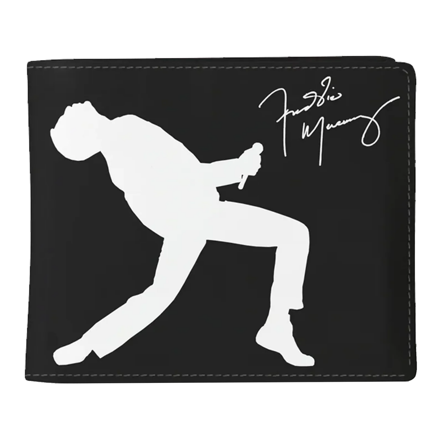 Portefeuille Queen Freddie Mercury noir avec silhouette et signature