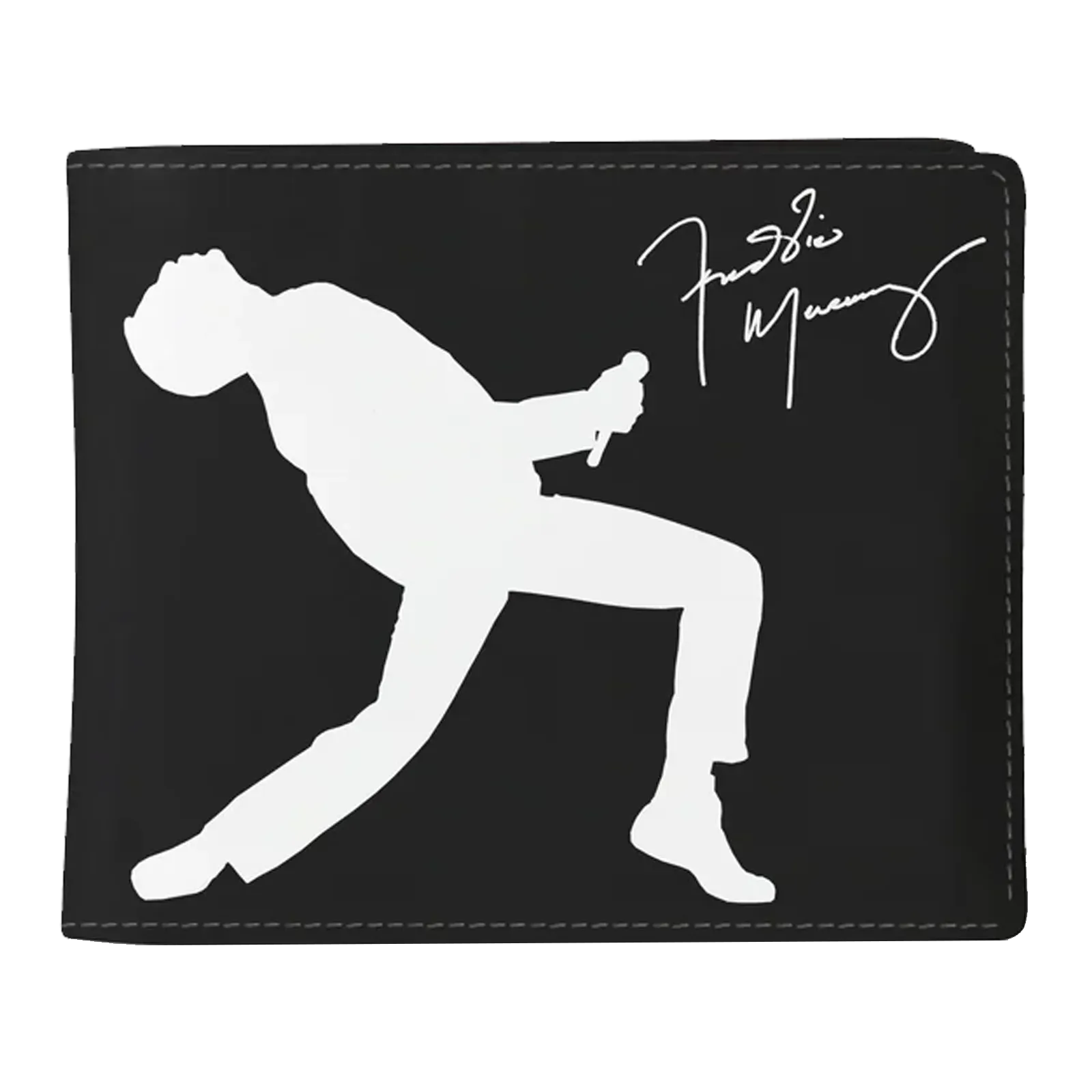 Portefeuille Queen Freddie Mercury noir avec silhouette et signature