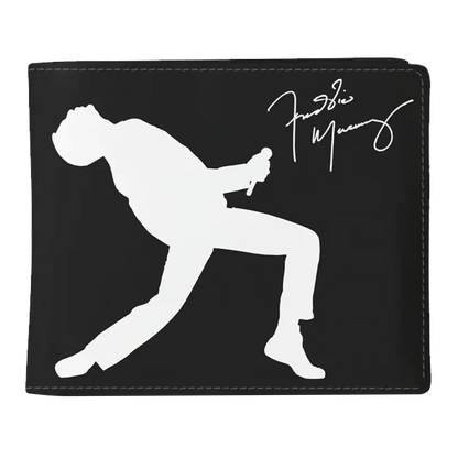 Portefeuille Queen Freddie Mercury noir avec silhouette et signature
