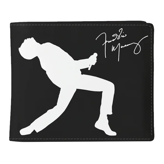 Portefeuille Queen Freddie Mercury noir avec silhouette et signature