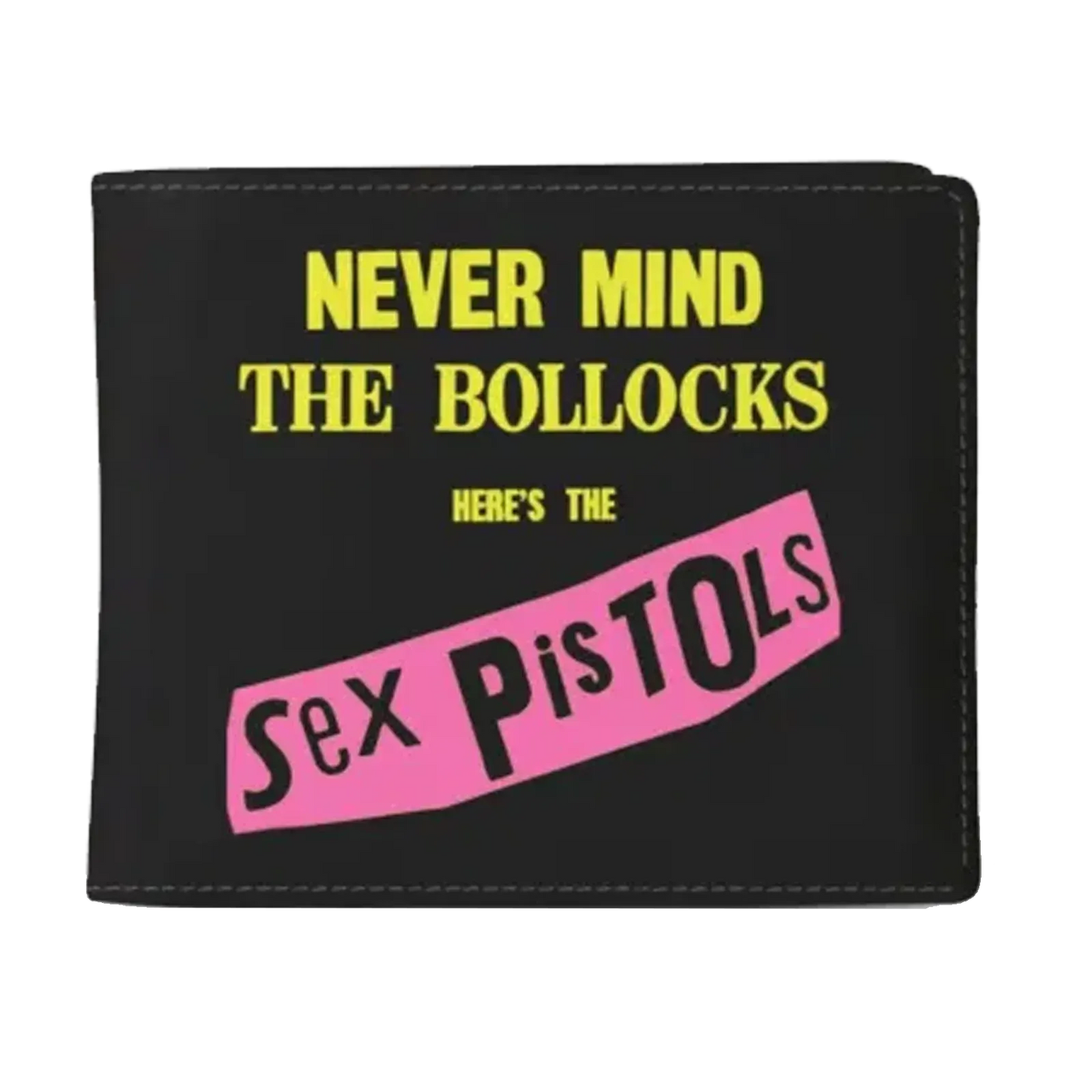 Portefeuille noir Sex Pistols avec visuel Never Mind the Bollocks en jaune et rose
