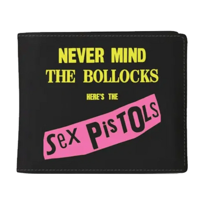 Portefeuille noir Sex Pistols avec visuel Never Mind the Bollocks en jaune et rose