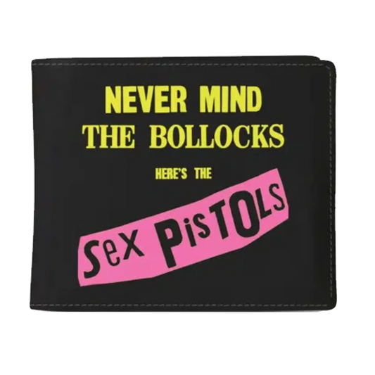 Portefeuille noir Sex Pistols avec visuel Never Mind the Bollocks en jaune et rose