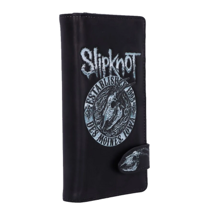Porte-monnaie Slipknot incliné montrant le logo et l’emblème crâne.