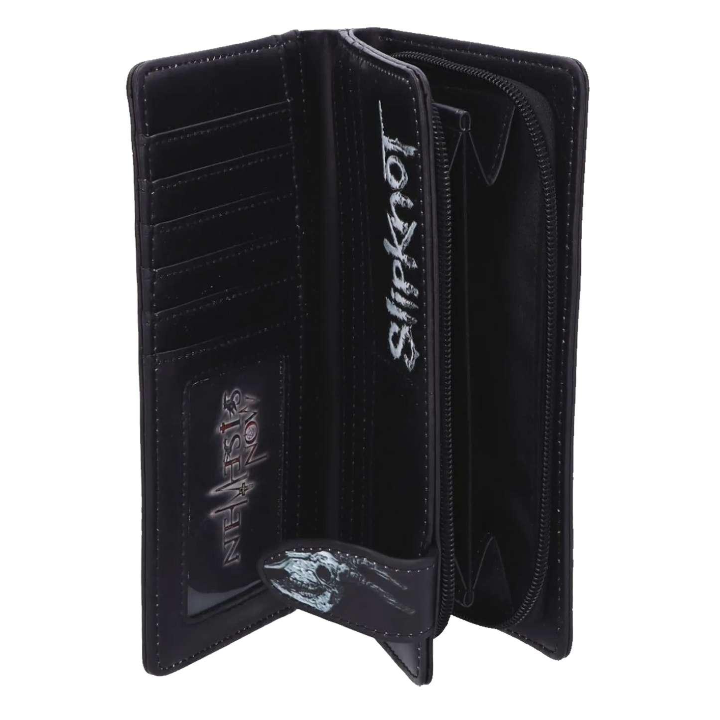 Intérieur porte-monnaie Slipknot avec compartiments et poche zippée.