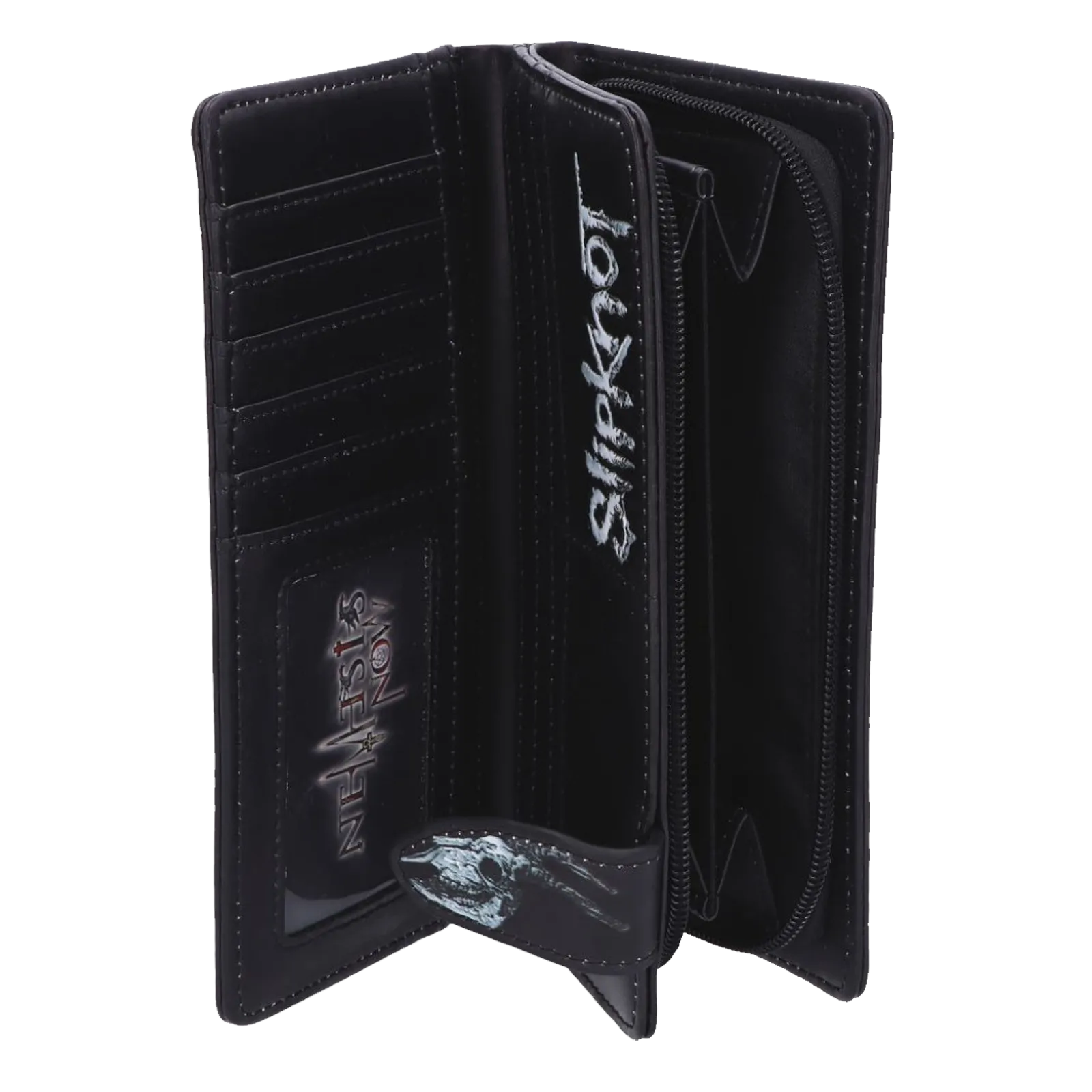 Intérieur porte-monnaie Slipknot avec compartiments et poche zippée.