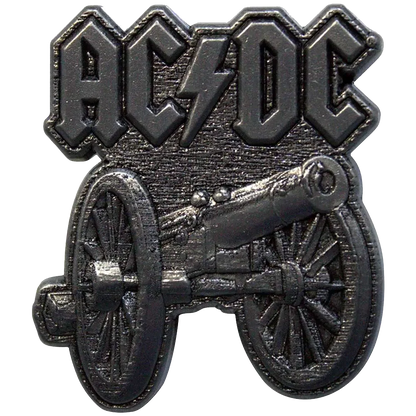 Pin's logo AC/DC - For Those about to Rock argenté - badge métallique officiel Rock Off