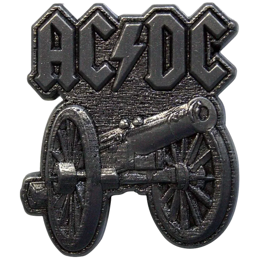 Pin's logo AC/DC - For Those about to Rock argenté - badge métallique officiel Rock Off