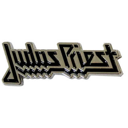 Pin's logo Judas Priest argenté et noir - badge métallique officiel Rock Off