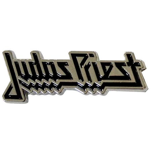 Pin logo Judas Priest argenté et noir - badge métallique officiel Rock Off