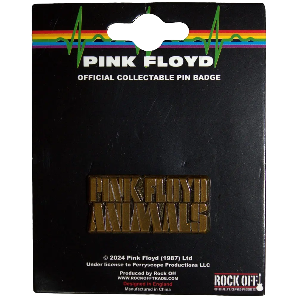 Pin officiel Pink Floyd - Animals présenté sur carte Rock Off - badge doré sous licence 2024