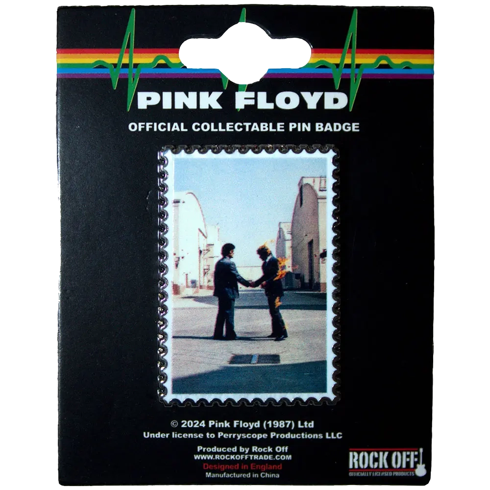 Pin's officiel Pink Floyd - Wish You Were Here présenté sur carte Rock Off - badge couleurs sous licence 2024