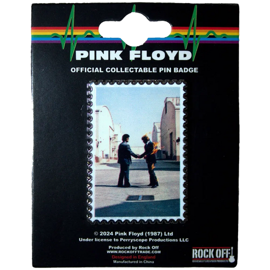 Pin officiel Pink Floyd - Wish You Were Here présenté sur carte Rock Off - badge couleurs sous licence 2024