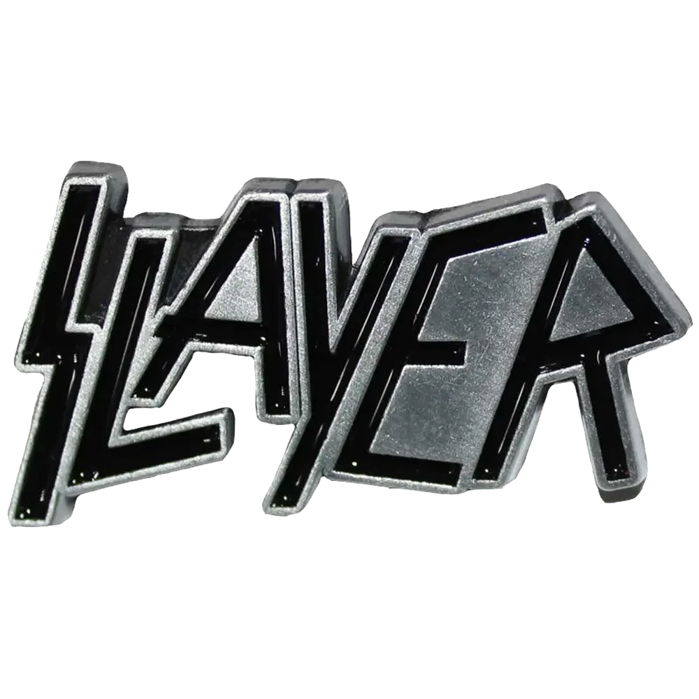 Pin logo Slayer argenté et noir - badge métallique officiel Rock Off