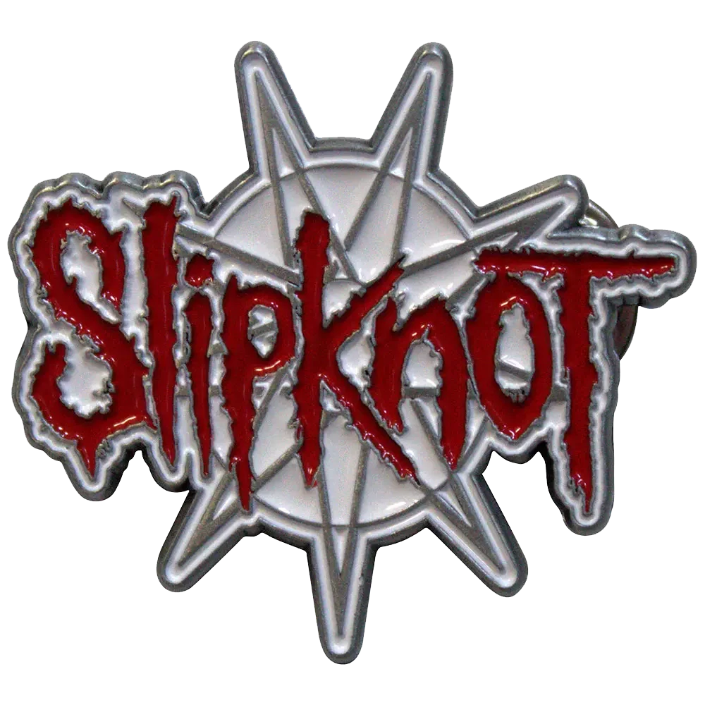 Pin's logo Slipknot blanc et rouge - badge métallique officiel Rock Off