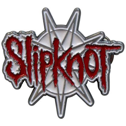 Pin's logo Slipknot blanc et rouge - badge métallique officiel Rock Off