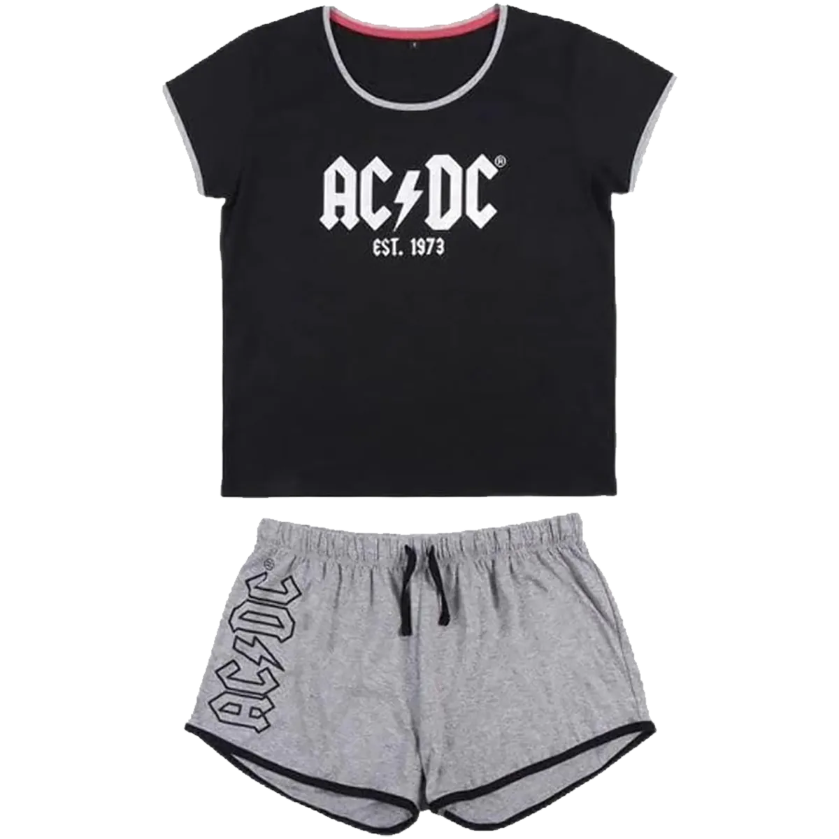 Pyjama AC/DC officiel - ensemble t-shirt noir logo et short gris