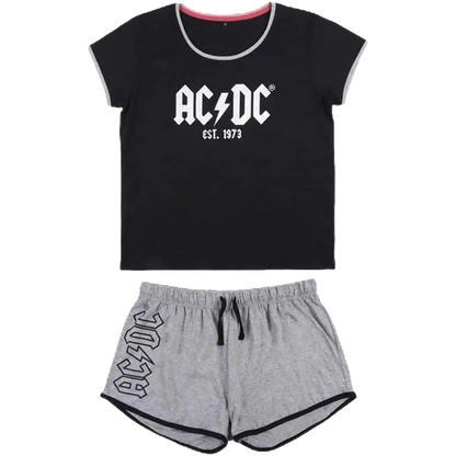 Pyjama AC/DC officiel - ensemble t-shirt noir logo et short gris