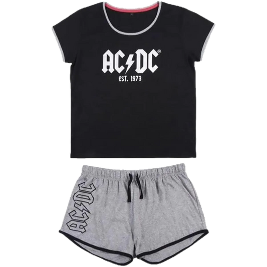 Pyjama AC/DC officiel - ensemble t-shirt noir logo et short gris