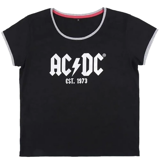 T-shirt AC/DC noir officiel avec logo blanc EST. 1973