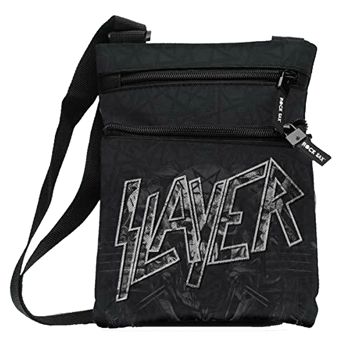 Sacoche Slayer ROCKSAX noire avec logo argenté et poches zippées