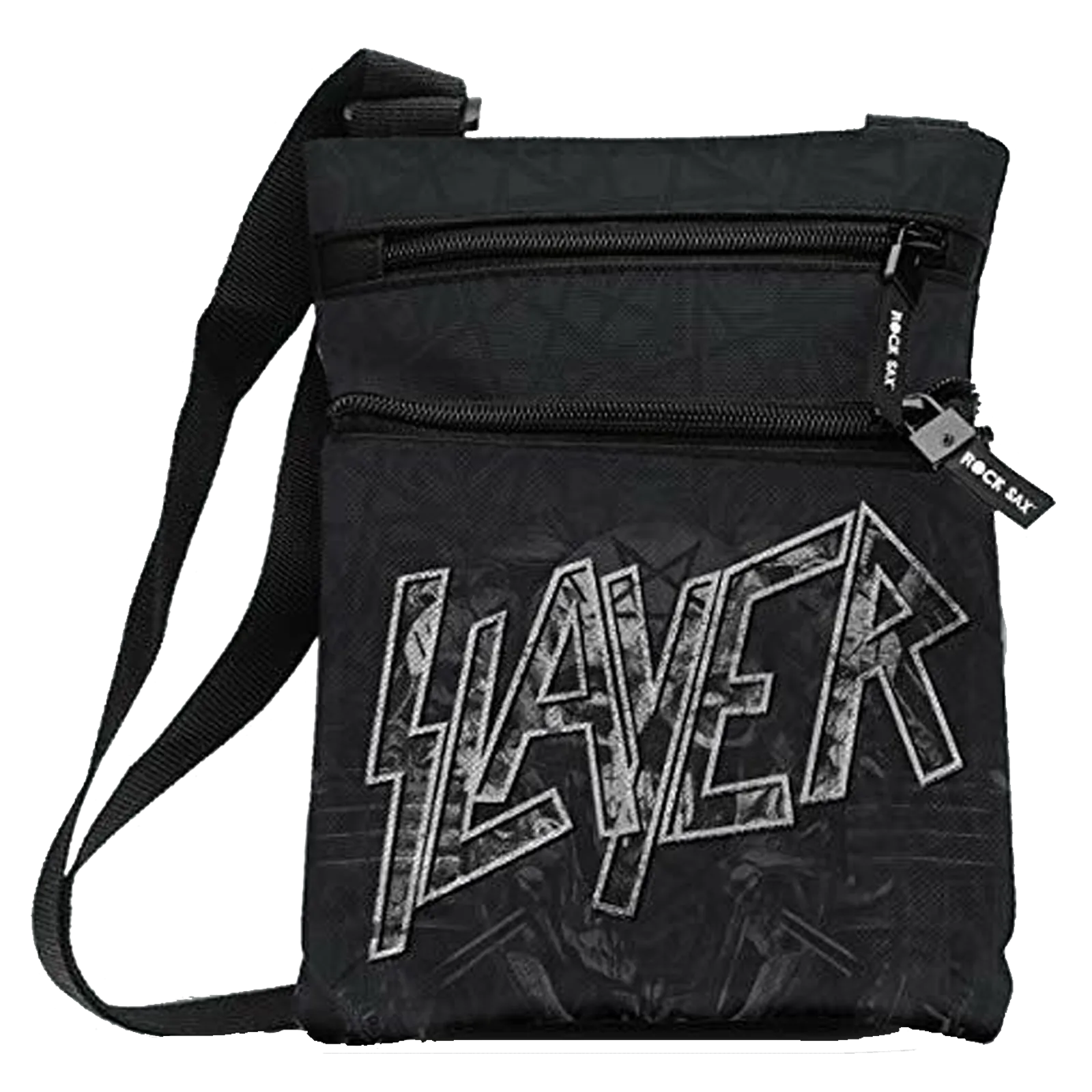 Sacoche Slayer ROCKSAX noire avec logo argenté et poches zippées