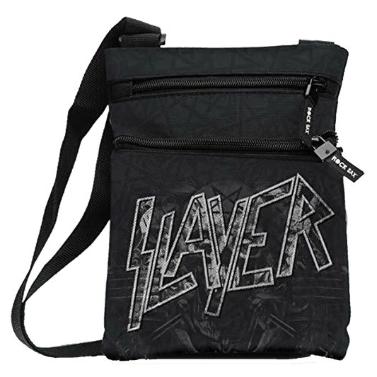 Sacoche Slayer ROCKSAX noire avec logo argenté et poches zippées