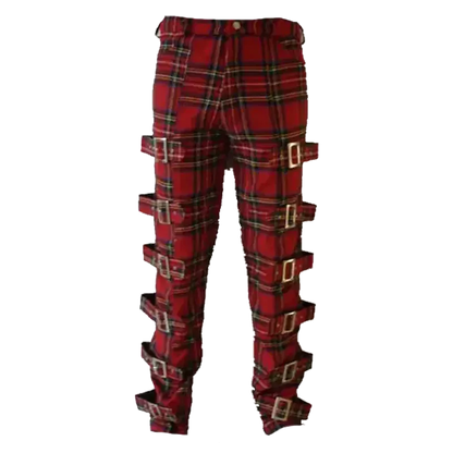 Tartan plaid trousers with adjustable buckles