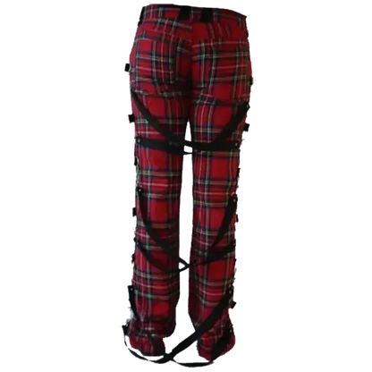 Tartan plaid trousers with removable straps (back)